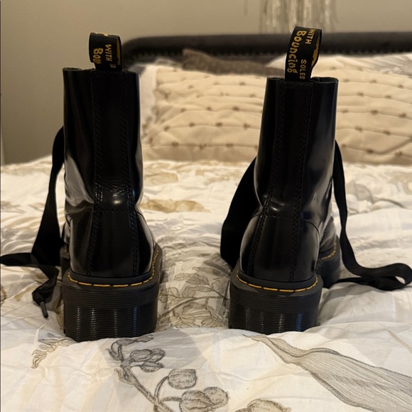 Dr. Martens Black Combat Boots with Yellow Stitching - Picture 4 of 7